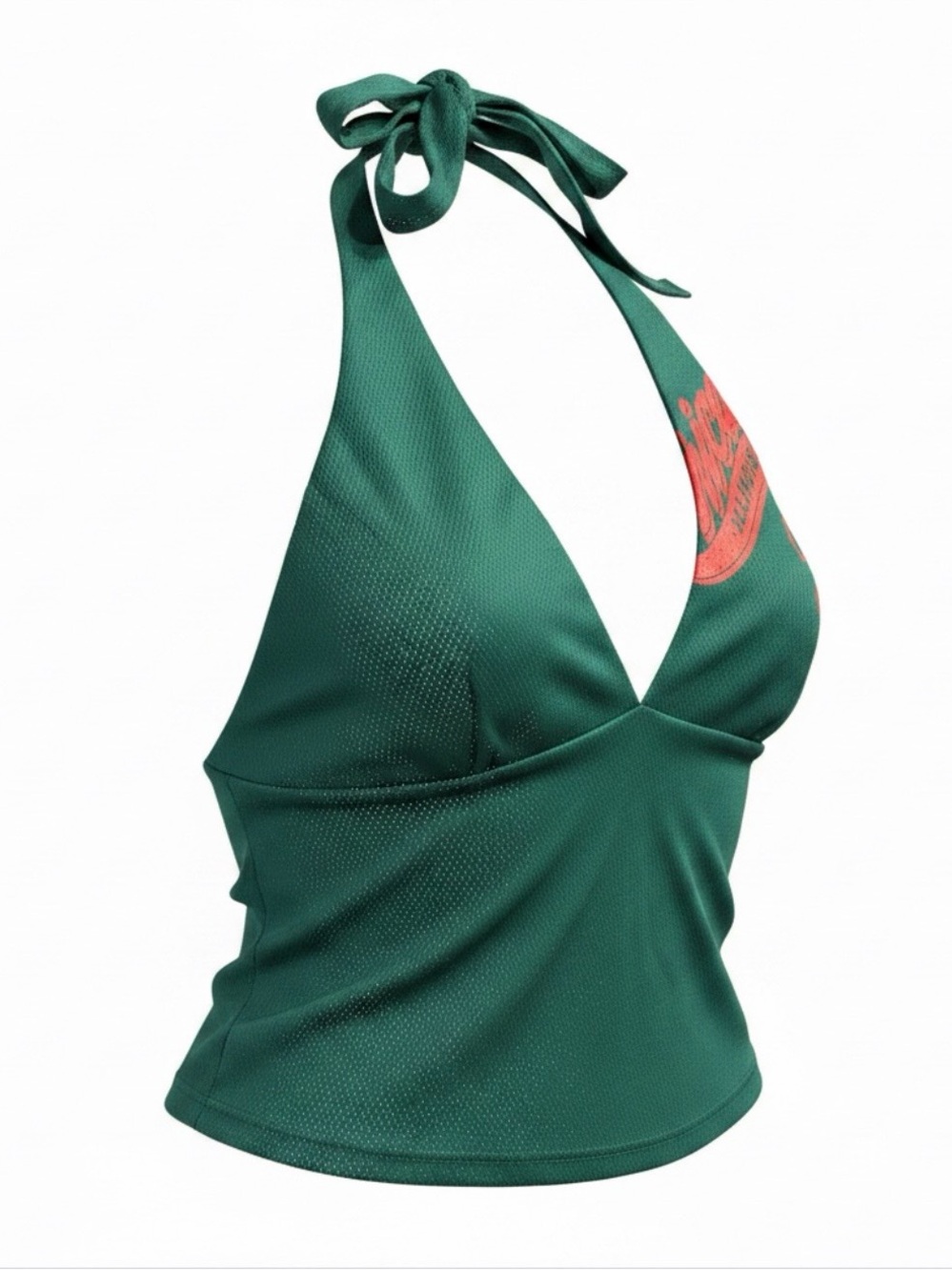 Green Halter Crop Top with Red Graphic